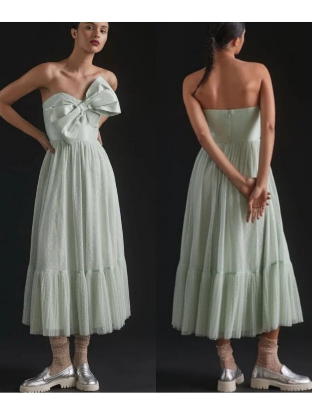 Anthropologie x Hutch Tulle Bow-Tie Midi Dress Light Green Size 14